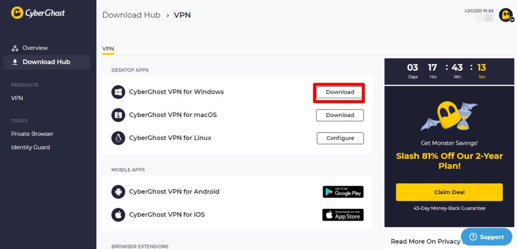 How to install CyberGhost VPN on Windows