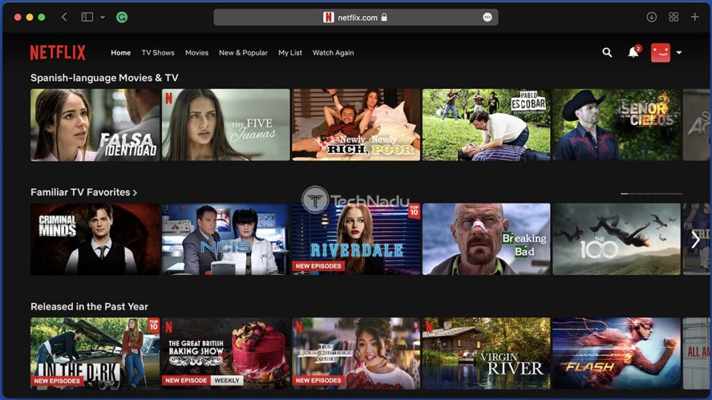 Macos Monterey의 Netflix 인터페이스