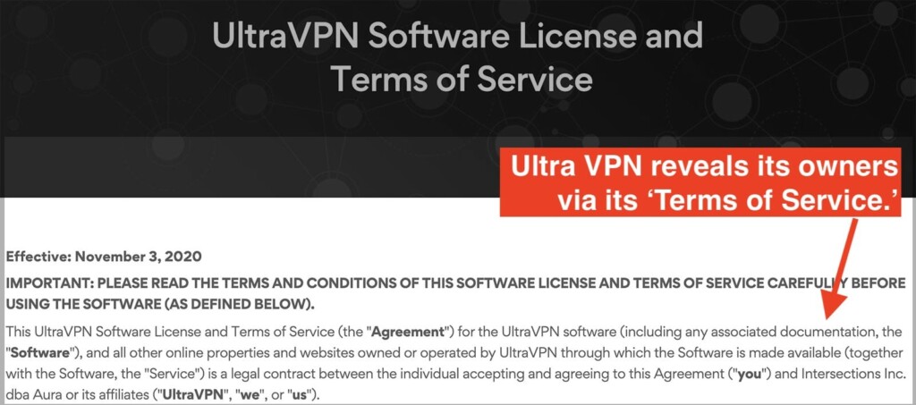 Press Clip form UltraVPN's Terms of Service