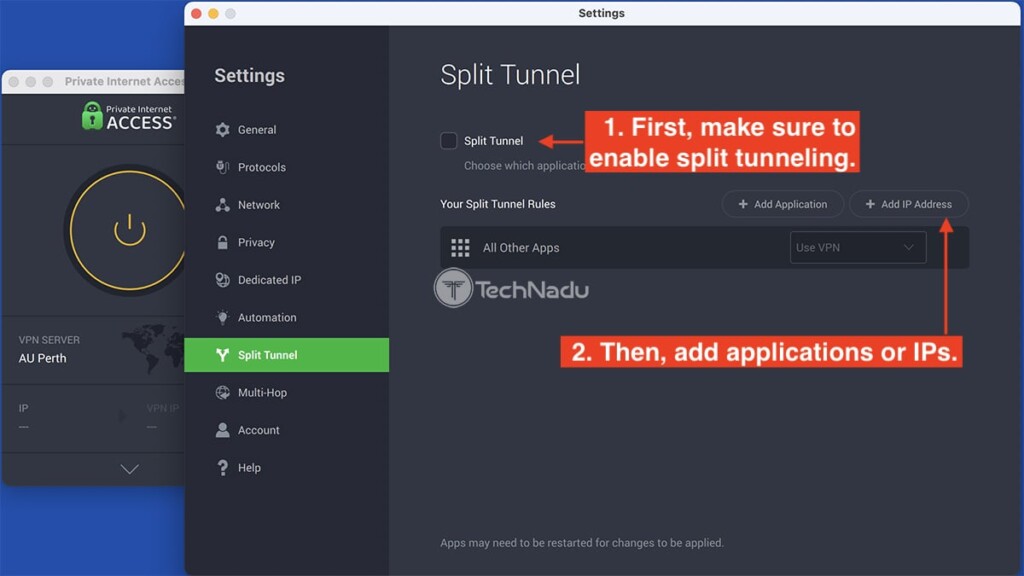 Setting Up Split Tunneling in Private Internet Access