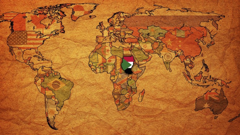 old political map of world with flag of sudan