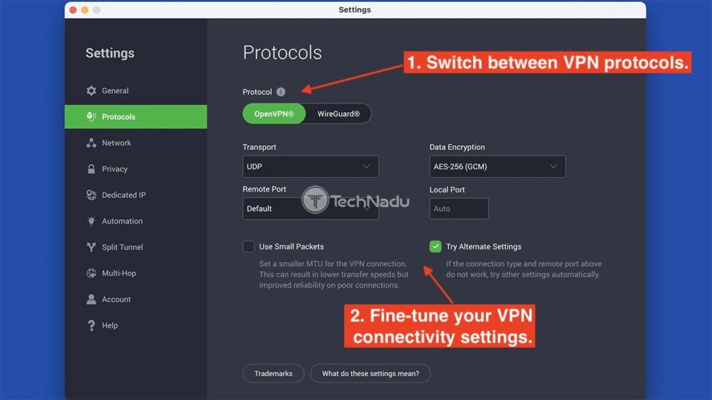 개인 인터넷 액세스에서 VPN 프로토콜을 전환합니다
