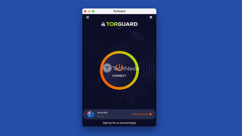 TorGuard Interface on macOS