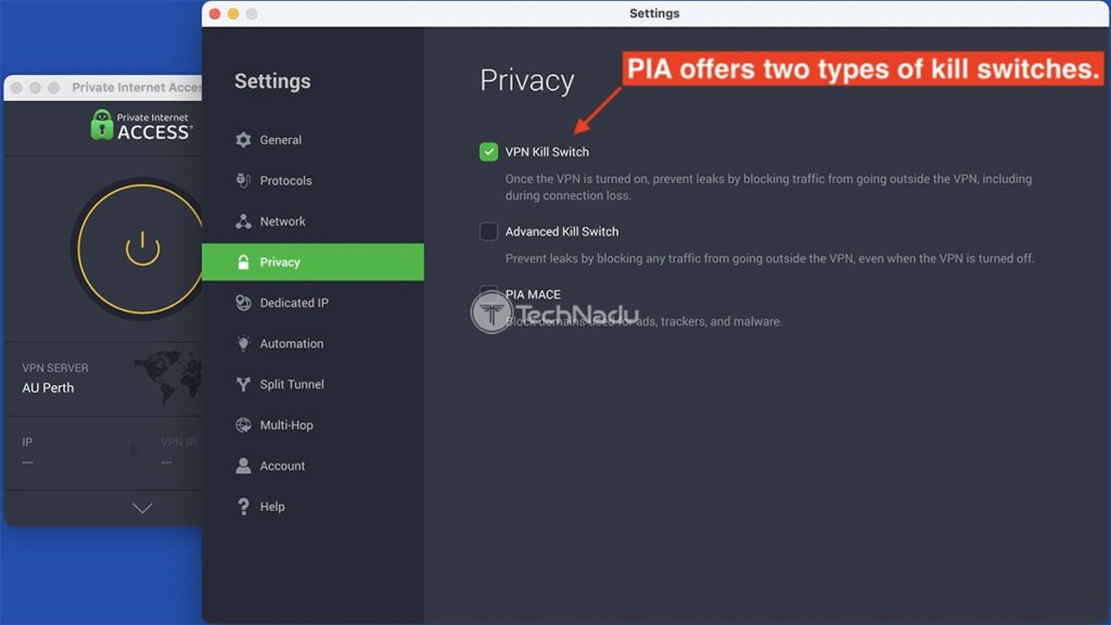 Two Types of Kill Switches in Private Internet Access on macOS
