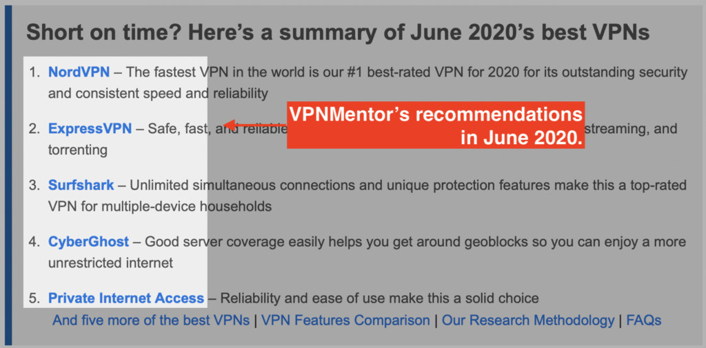 VPNMentors Recommendations in June 2020