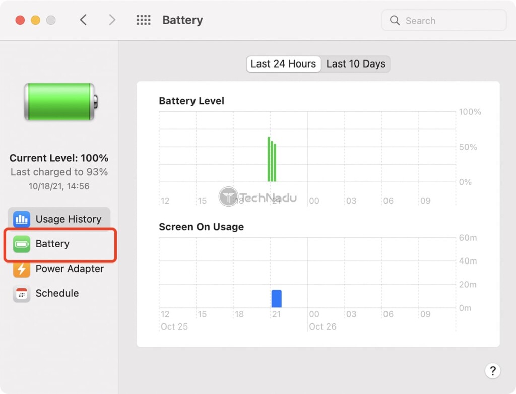 macOS System Preferences Battery Options Window