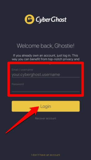 Entering credentials CyberGhost VPN on iOS