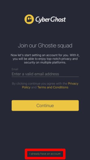 Logging in to CyberGhost VPN on iPhone