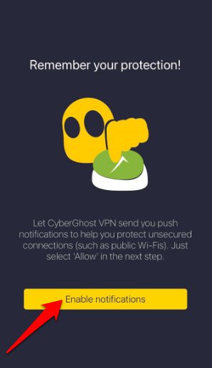 Prompt for push notifications on CyberGhost for iPhone