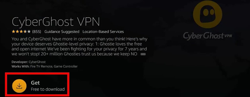 Downloading CyberGhost from Amazon App Store