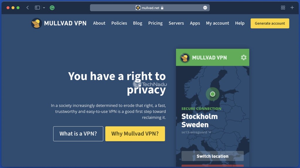 Home Page Design of Mullvad VPN's Website