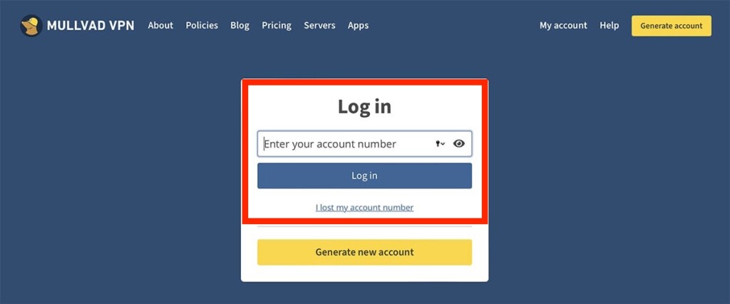 Logging To Account on Mullvad Website