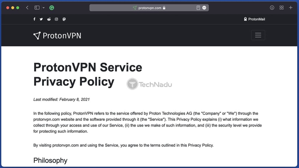 ProtonVPN Privacy Policy