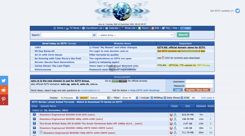 Página de inicio de EZTV