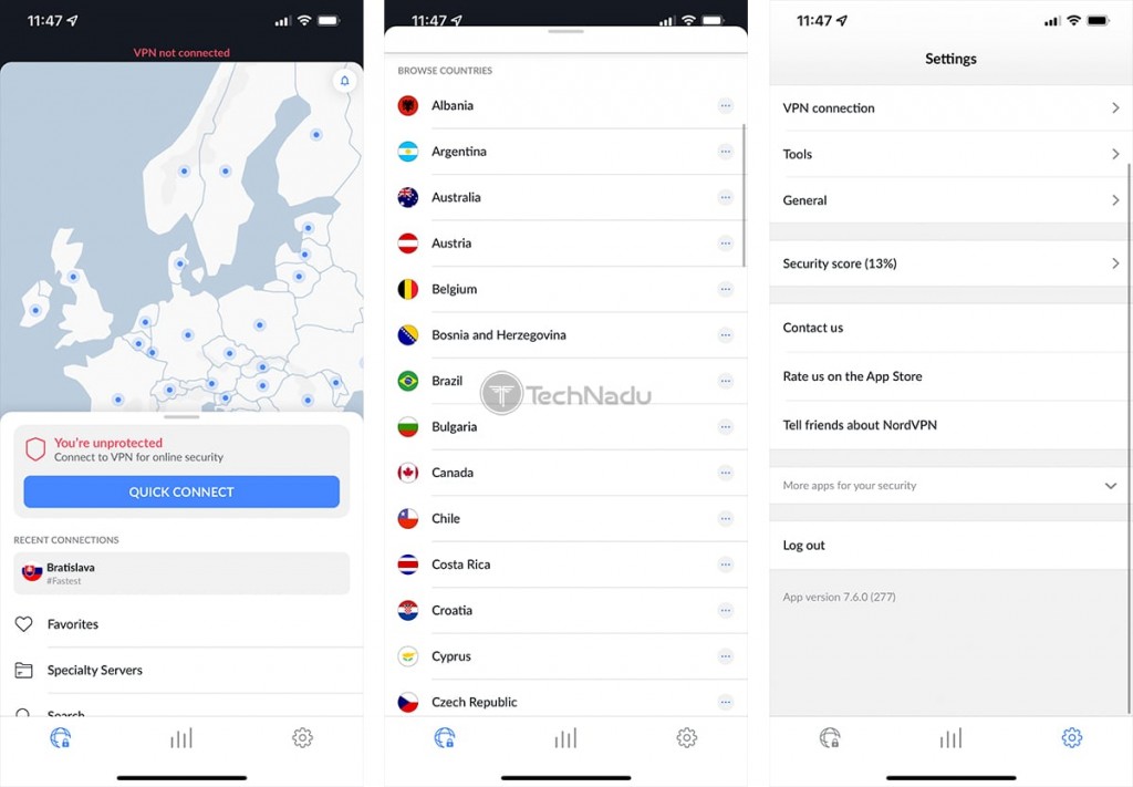 NordVPN Interface on iPhone