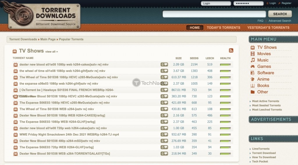 Torrent Downloads Home Page