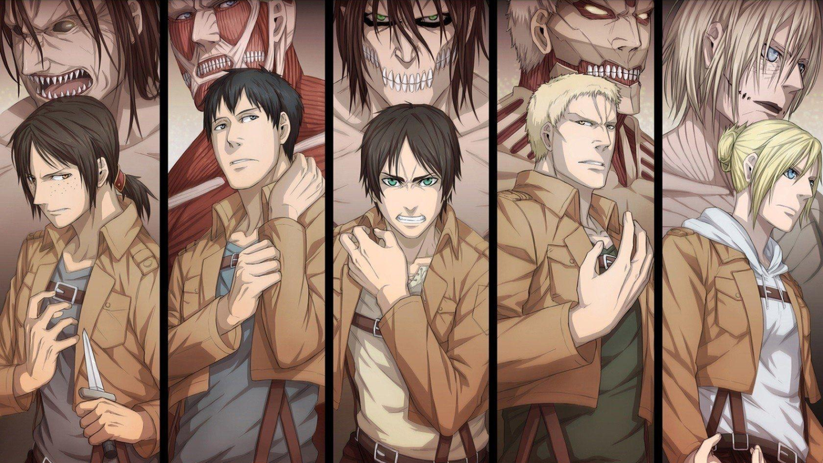 Ymir, Bertolt Hoover , Eren Yeager, Reiner Braun , Annie Leonhart of Titan