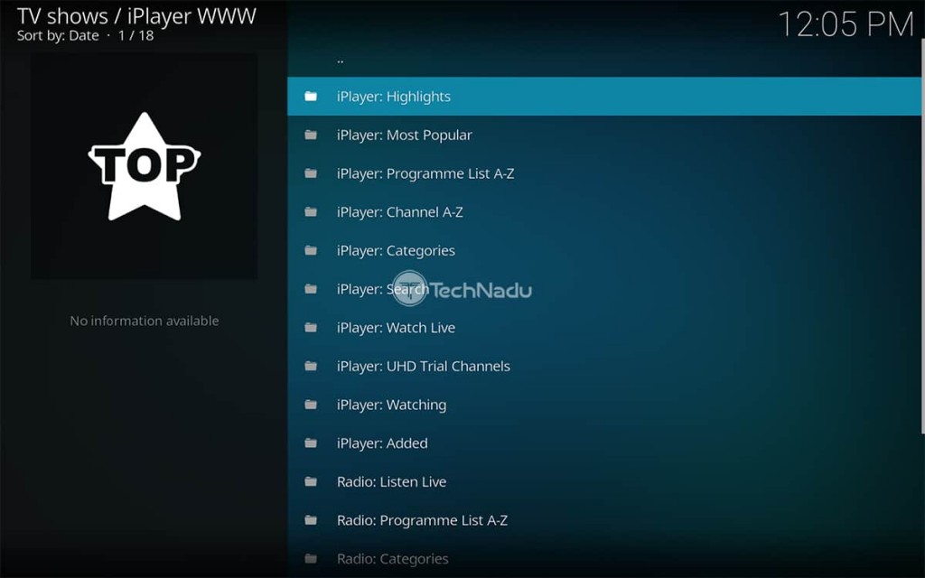 BBC iPlayer WWW Home Screen on Kodi