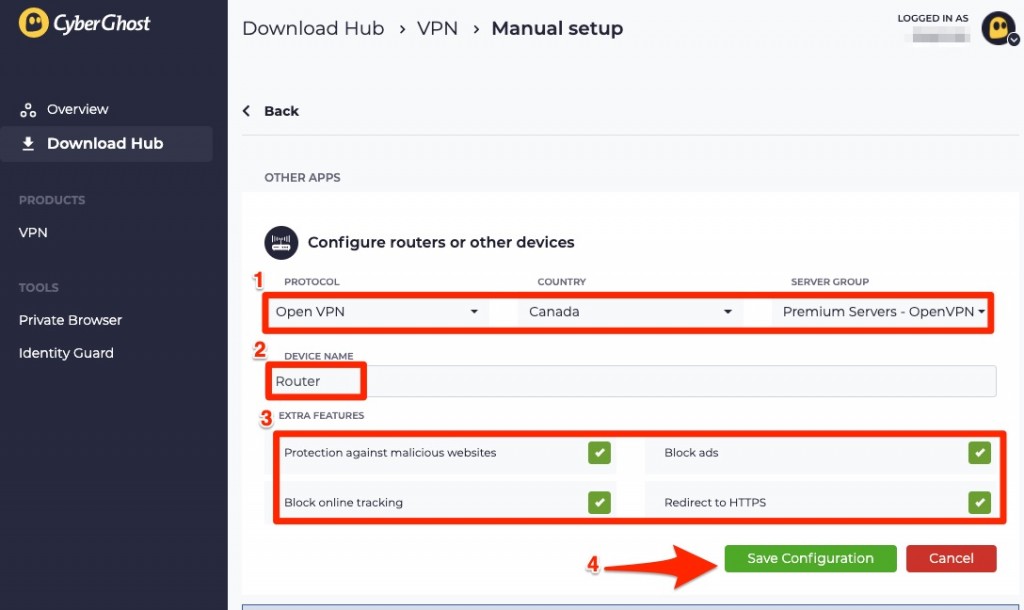 Cómo descargar, instalar y usar Cyberghost VPN en el enrutador