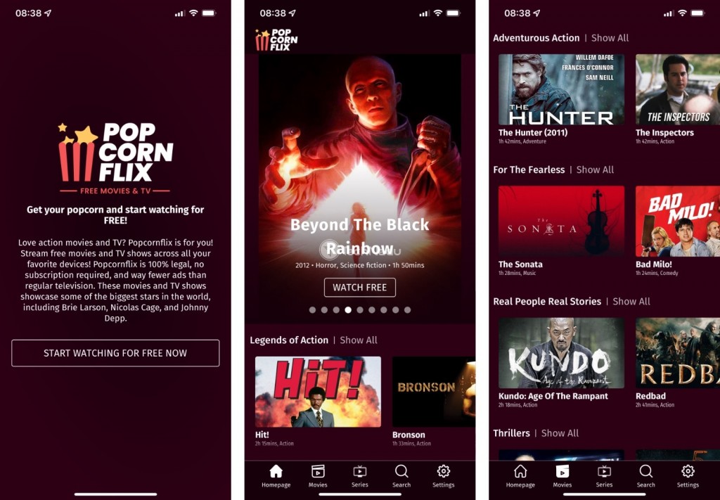 Popcornflix New Interface on iPhone