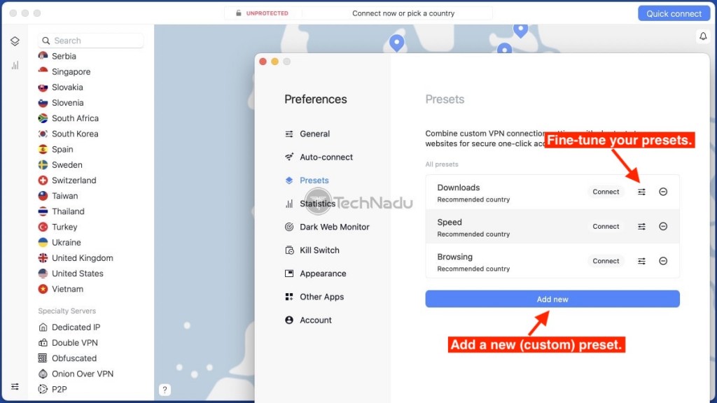 Steps to Customize NordVPN Presets