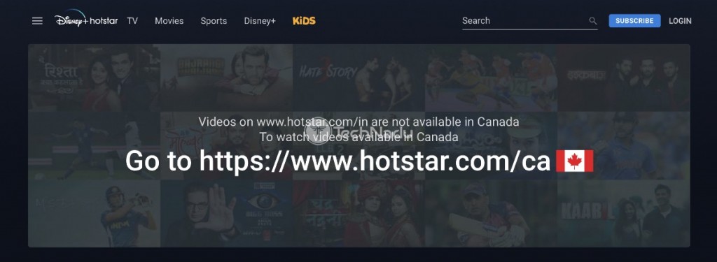 Hotstar Error Message for Users in Canada