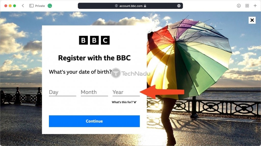 Registering Date of Birth BBC Account