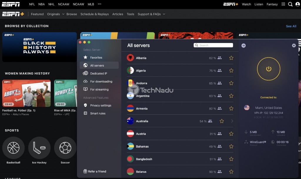 Watching ESPN Plus via CyberGhost VPN