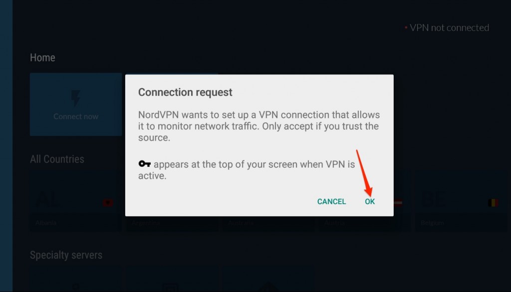 NordVPN Connection request on Firestick
