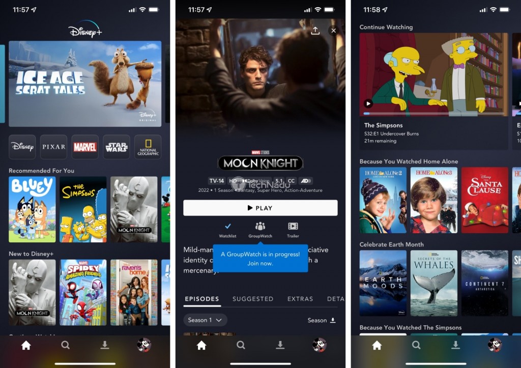 Disney Plus Interface Various Screens on iPhone