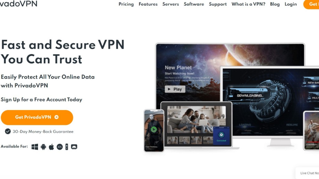 Screenshot of Homepage of PrivadoVPN Official Website