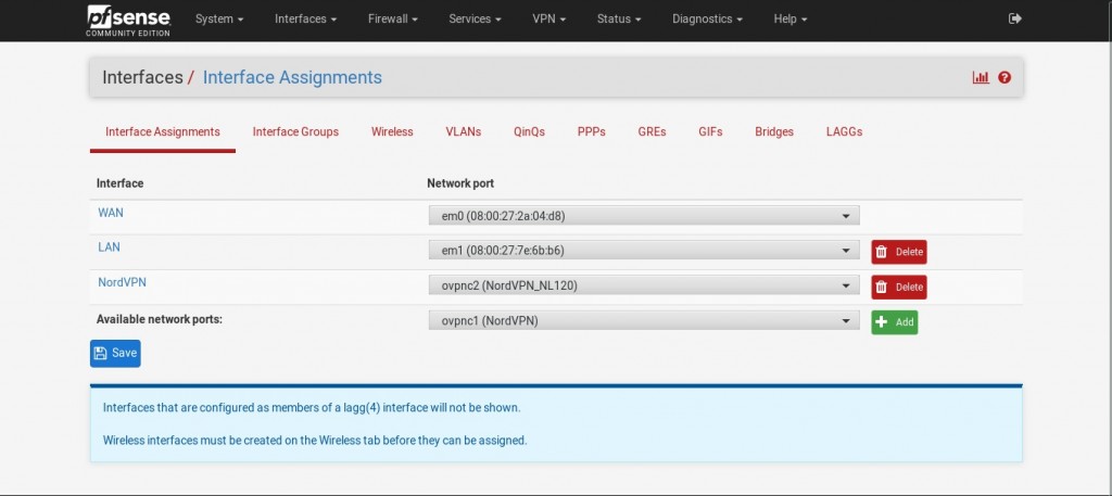 Interface Assignments on pfSense