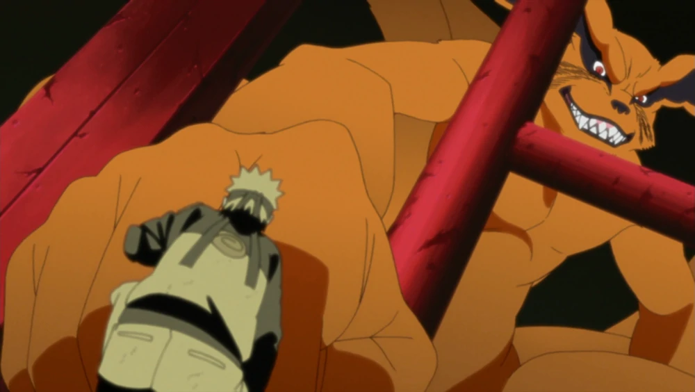 Naruto and Kurama bump fists for the first time.