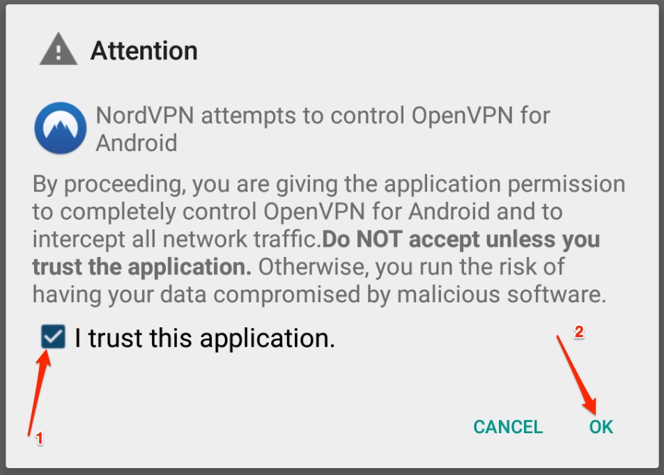 NordVPN warning message