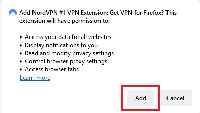 Add NordVPN extension on Firefox