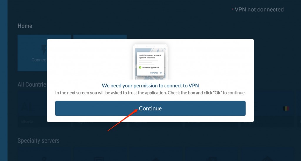 NordVPN permission to connection on Firestick