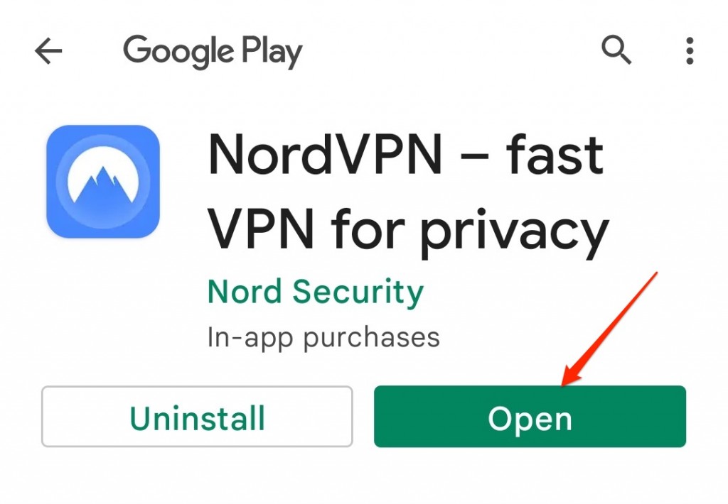 Open NordVPN app from Google Play Store