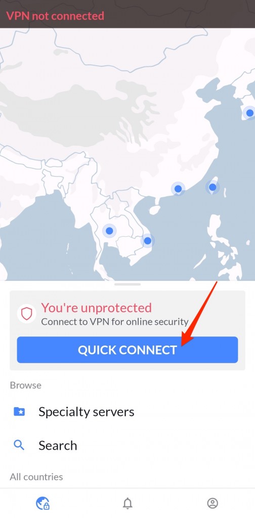 Quick connect on NordVPN