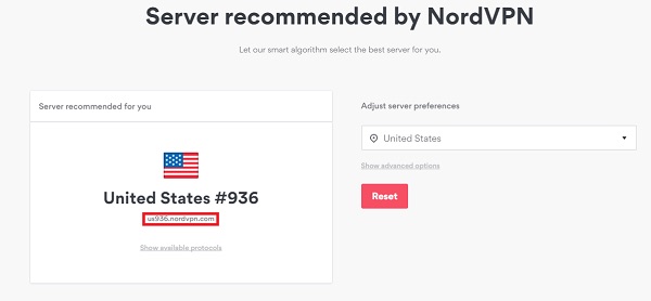NordVPN Server selection