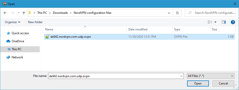 Open NordVPN configuration file