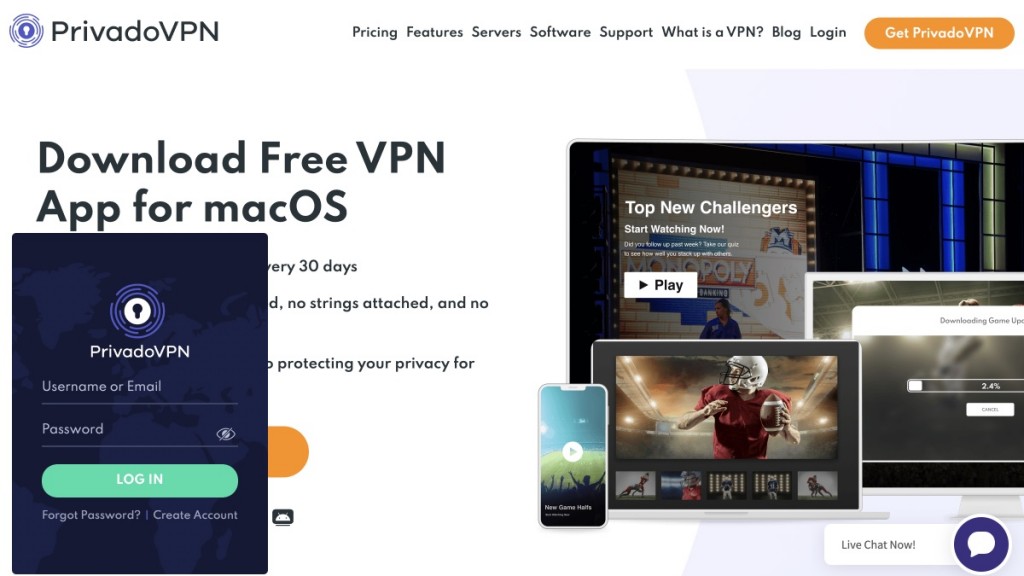 Privado VPN Login Screen on Mac