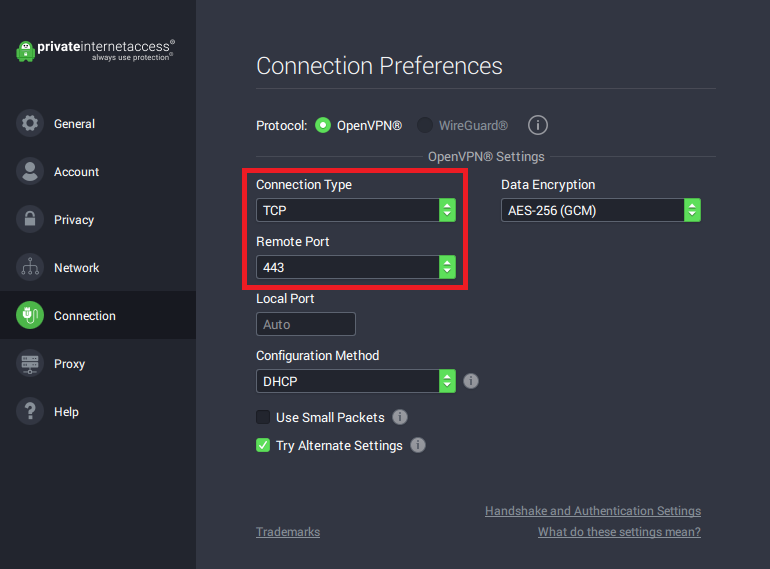 Connection Preferences