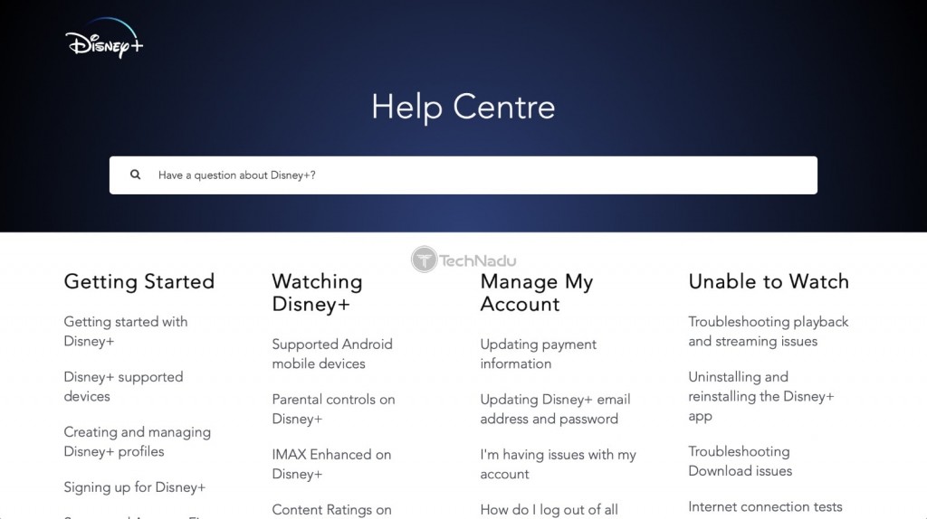 The Home Page of Disney Plus Help Center