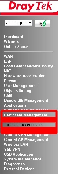 Trusted CA Certificate on DrayTek router login page