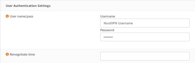 User Authentication Settings for NordVPN on OPNsense