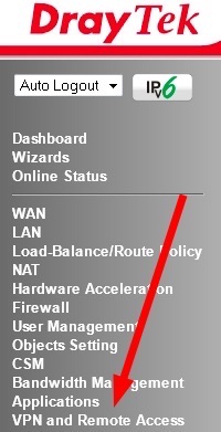 VPN and Remote Access on DrayTek login page