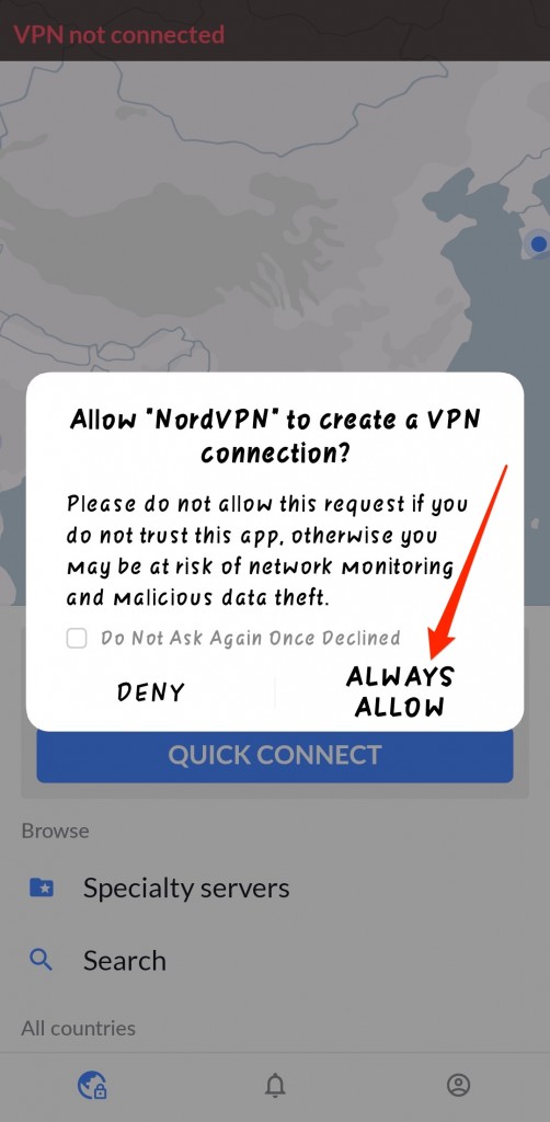 NordVPN notification on Android