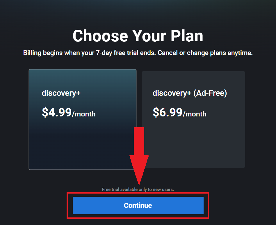Discovery Plus choose your plan
