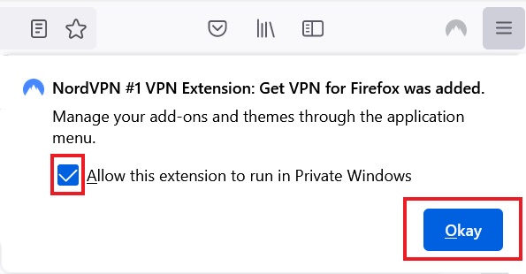 NordVPN extension add notification