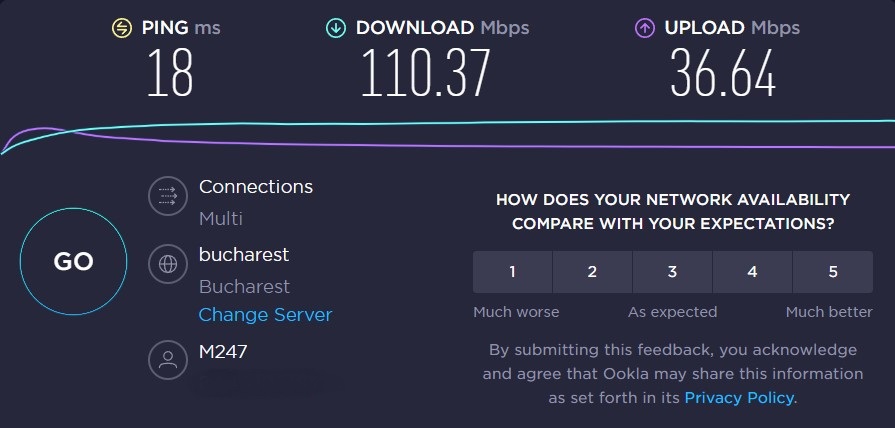 Bucharest PrivadoVPN Server Speed